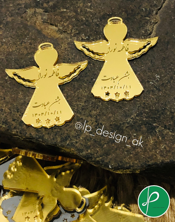 لیبل گیفت آنجل(فرشته) پلکسی طلایی آینه ای با حک اسم دلخواه شما