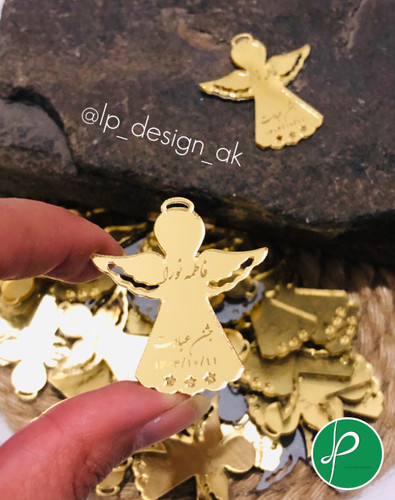لیبل گیفت آنجل(فرشته) پلکسی طلایی آینه ای با حک اسم دلخواه شما