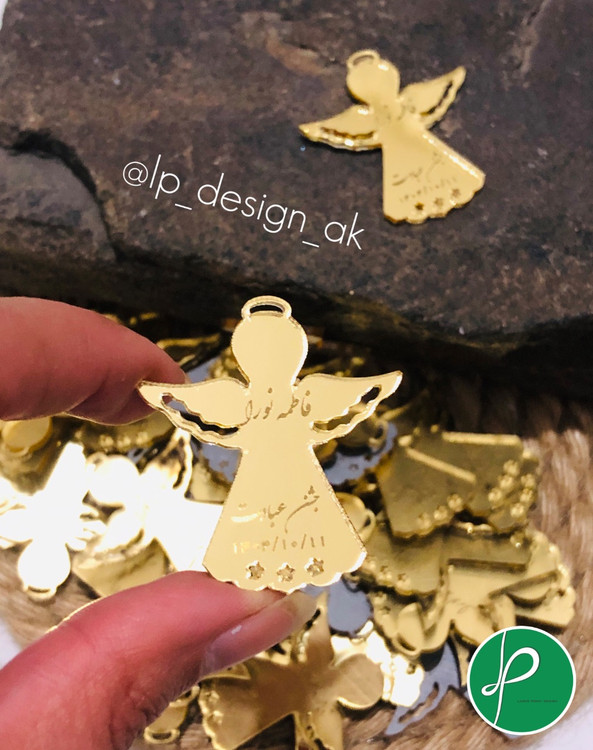 لیبل گیفت آنجل(فرشته) پلکسی طلایی آینه ای با حک اسم دلخواه شما